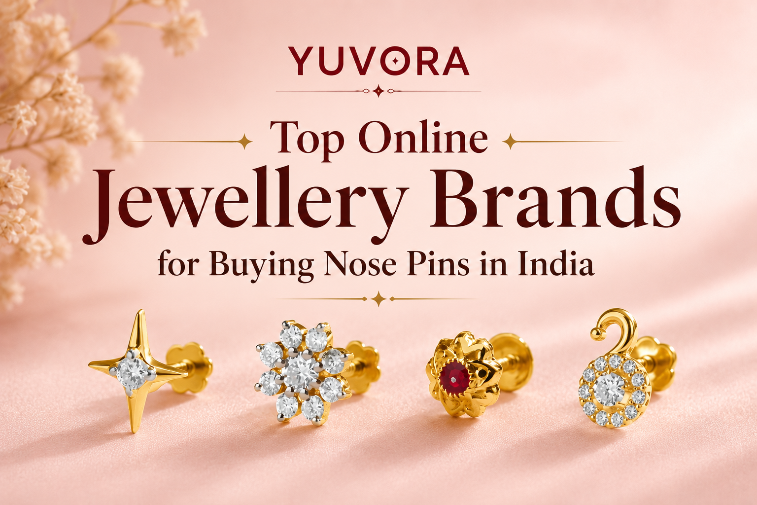 Banner showing nose pins and text Top Online Jewellery Brands for Buying Nose Pins in India