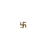 Front view of a swastik design 18K nose pin gold displayed on a white background highlighting its symbolic shape