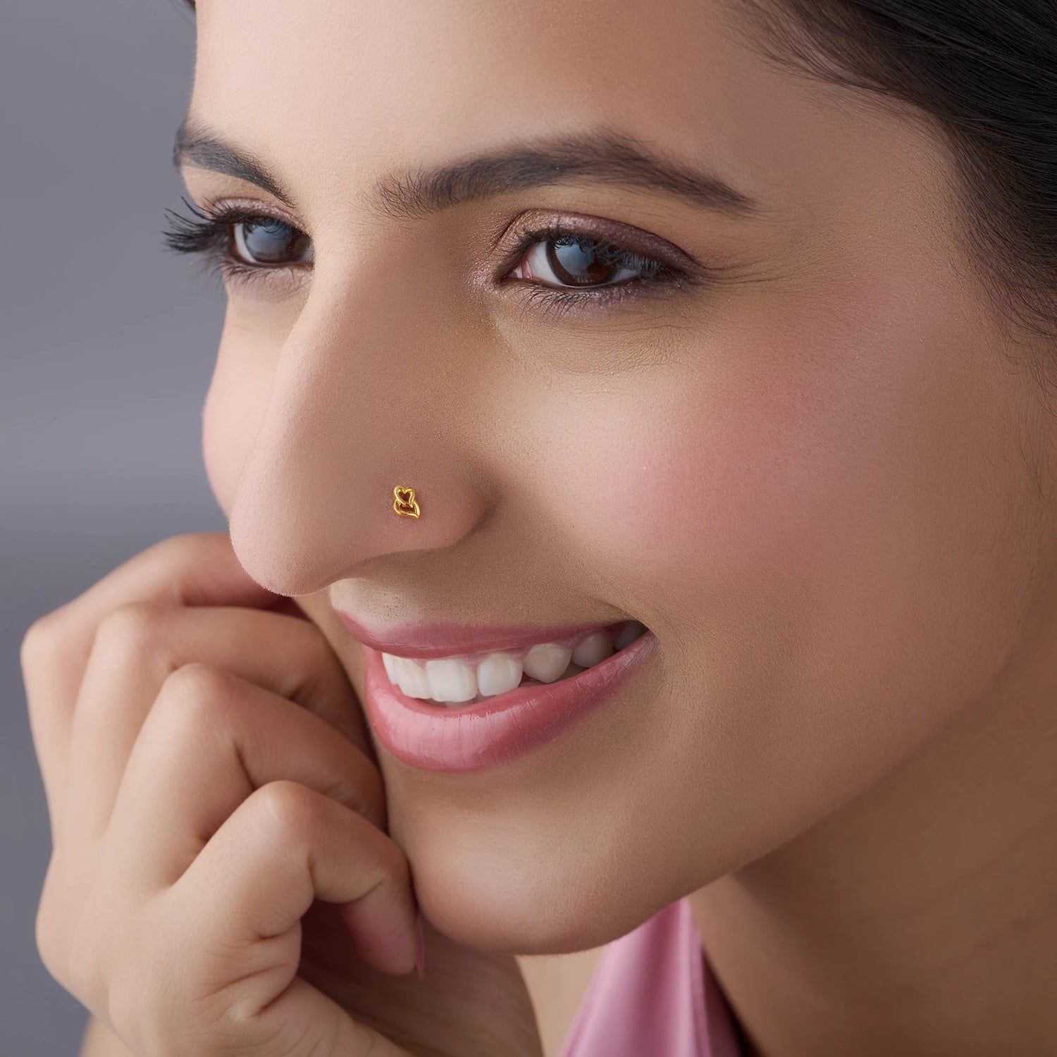 Eternal Hearts -- 18K Heart-Inspired Pattern Women's Nose Pin Gold