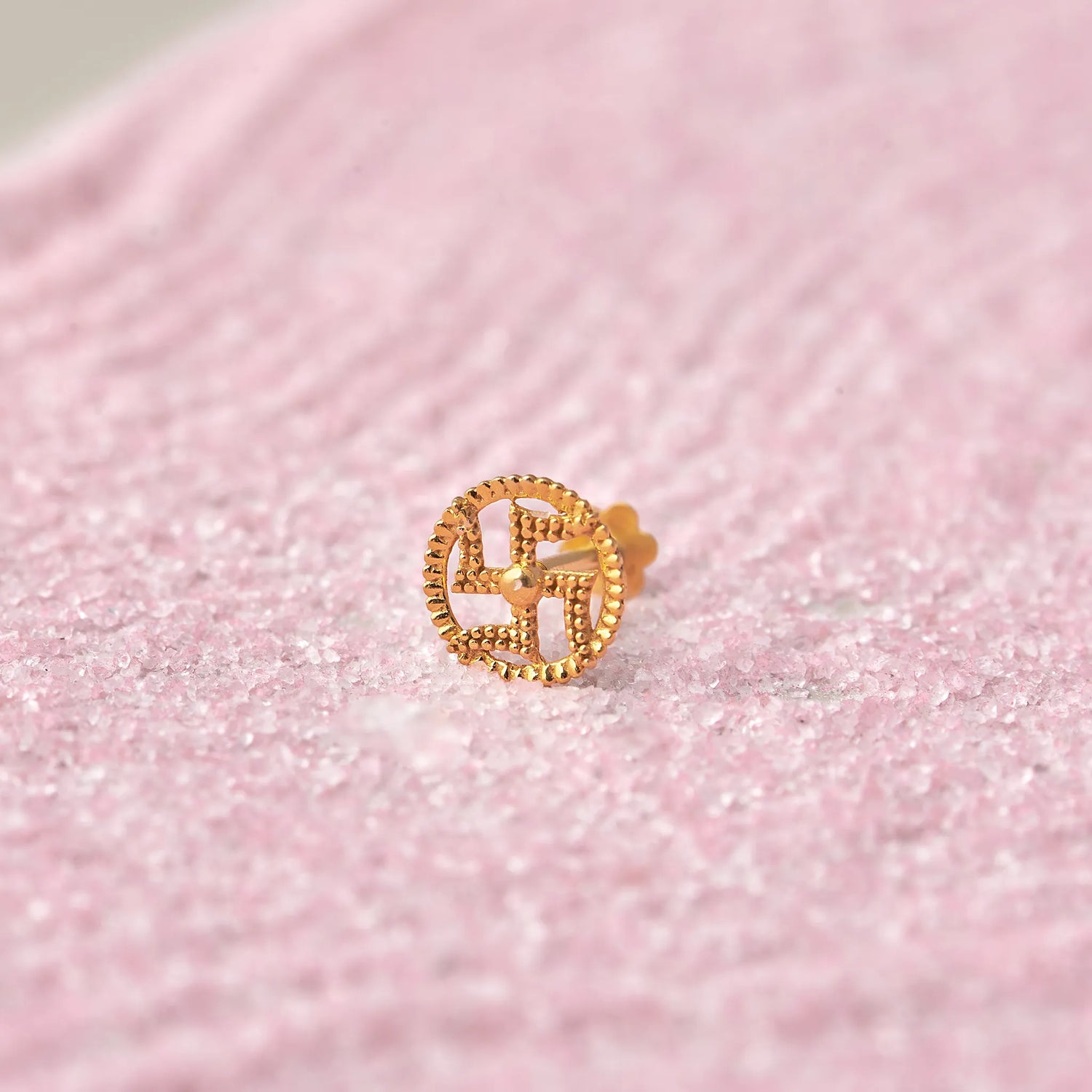 Swastik Aura Gold Nose Pin – Simple 18K Nose Pin Gold Design for Women