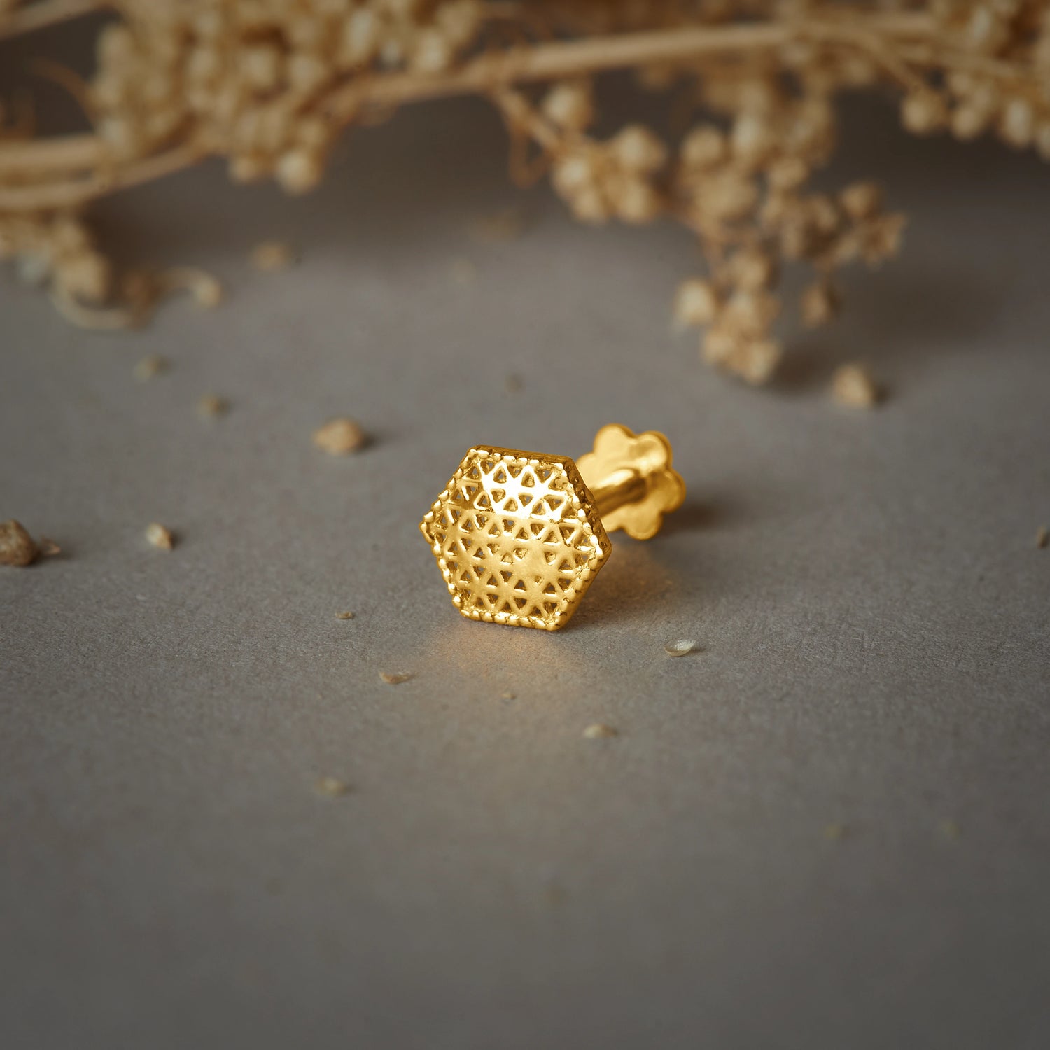 Hexa Lattice -- 18K Hexa Shaped Nose Pin Gold