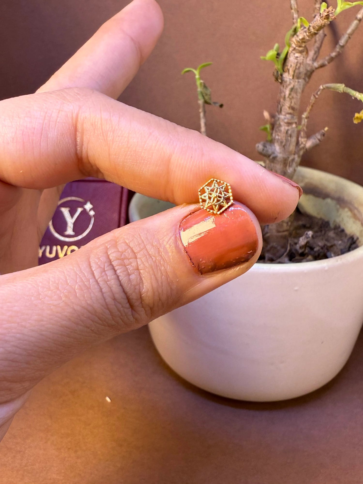 Stellar Hexa Gold Nose Pin ??Simple 18K Nose Pin Gold Design for Women