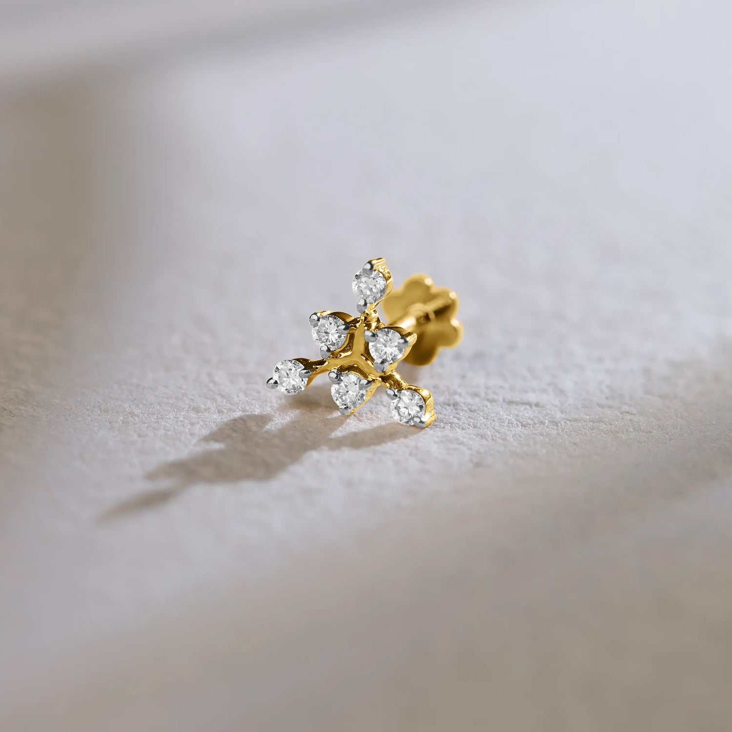 Royal Branch Tree Design Inspired Diamond And Gold Nose Pin For Women