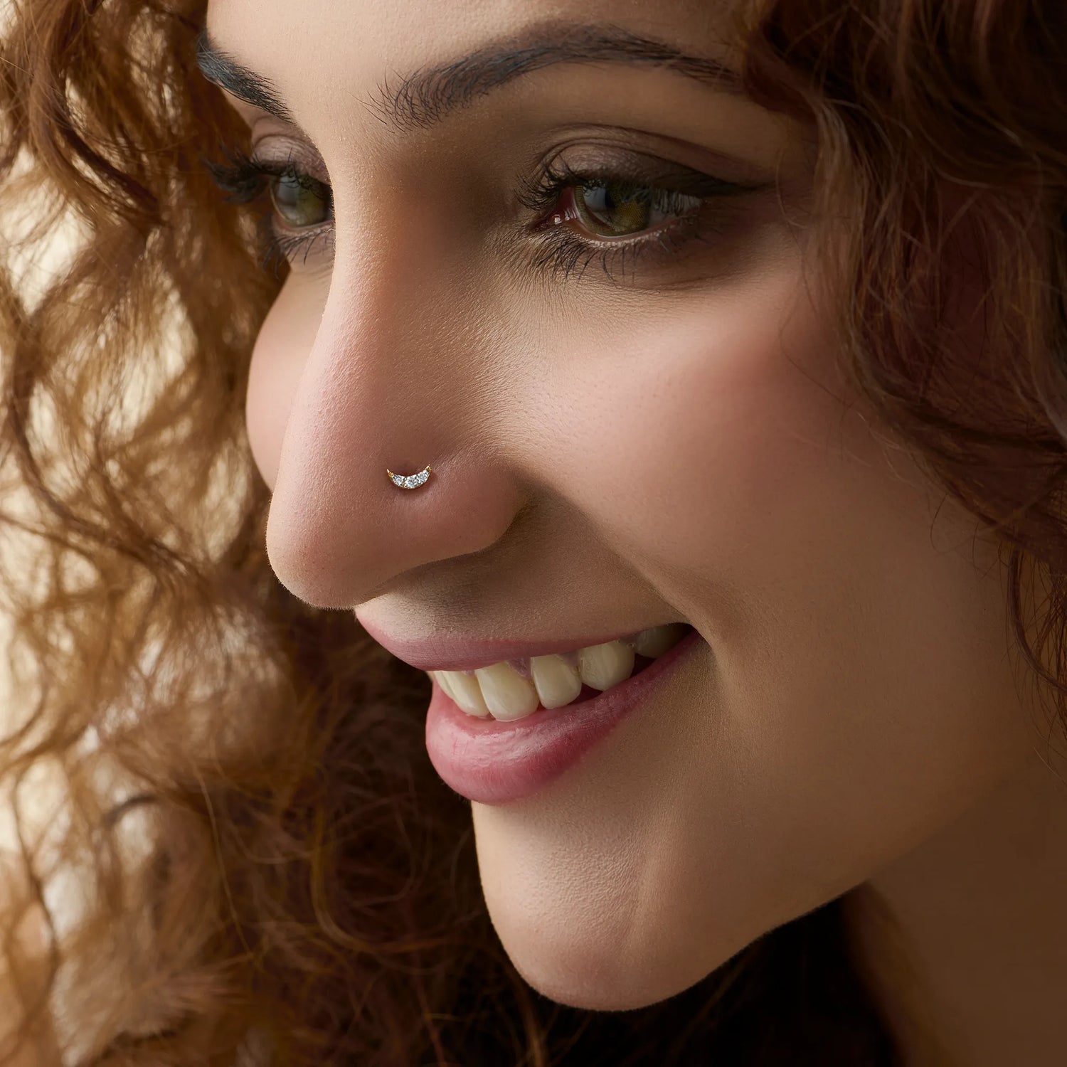 Lunar Crest Half Moon Inspired Gold Nose Pin With Diamond For Women