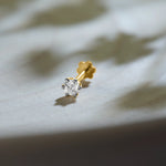 Diamond nose pin design from Kerala in gold with solitaire diamond on textured background