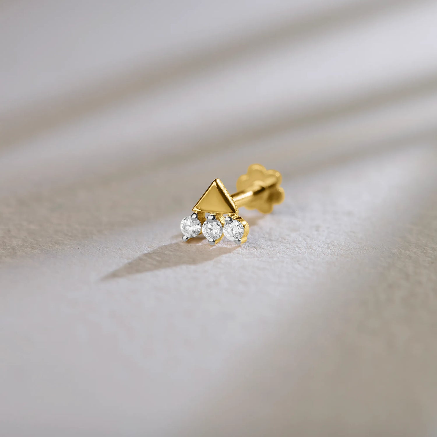 Apex Cascade Triangle Shaped with 3 diamond And Gold Nose Pin Online