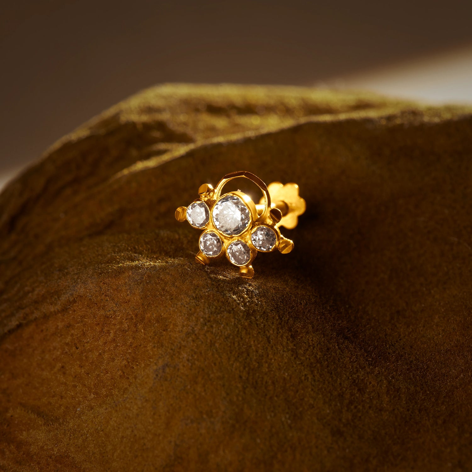 Halo Cluster 18K Diamond Inspired Stone Gold Nose Pin For Women