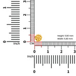 Measurement guide showing exact dimensions of the round floral 18K gold nose pin using a ruler