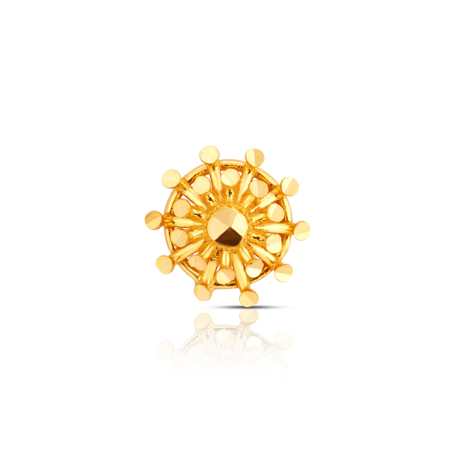 Front view of floral gold nose pin design showing fine indian craftsmanship perfect for traditional wear