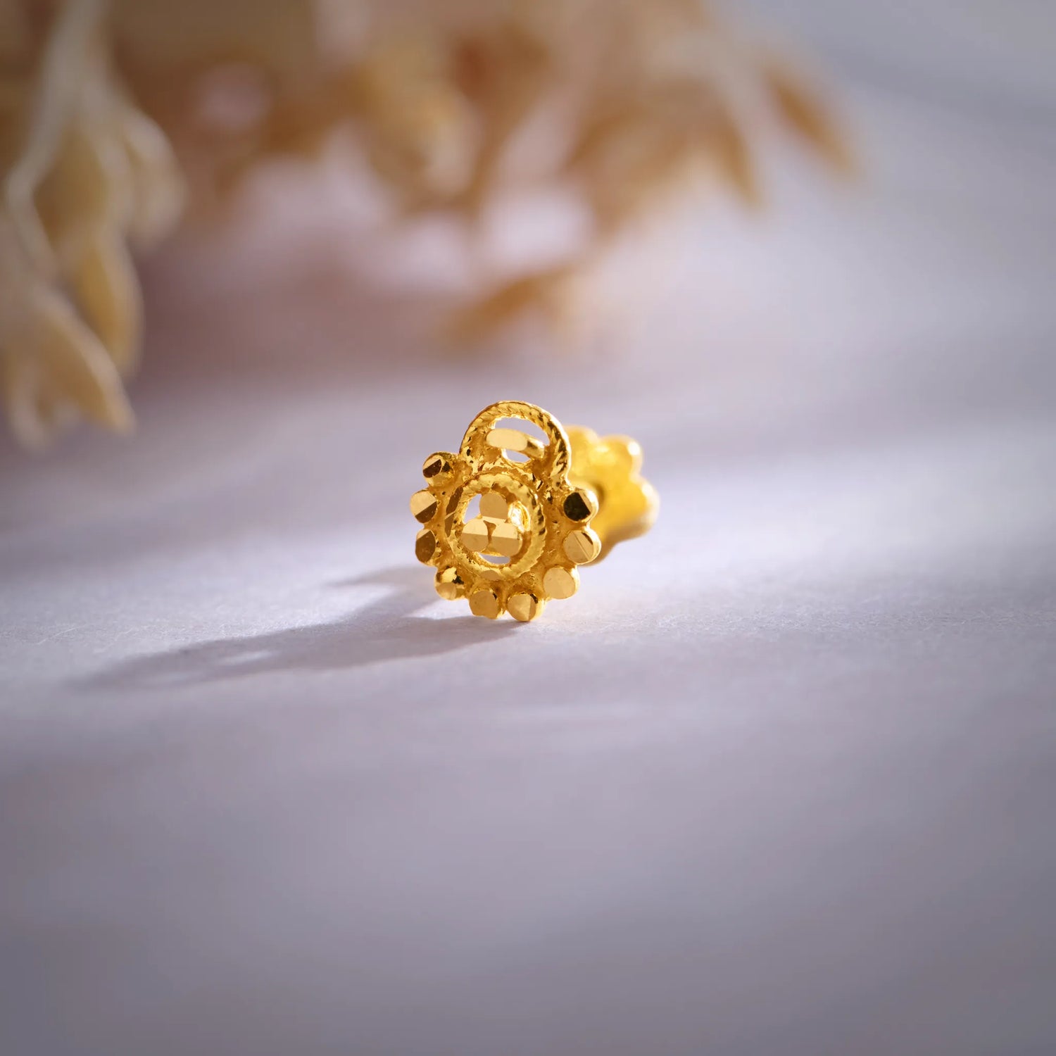 Golden Lyric Gold Nose Pin – Simple 18K Nose Pin Gold Design for Women