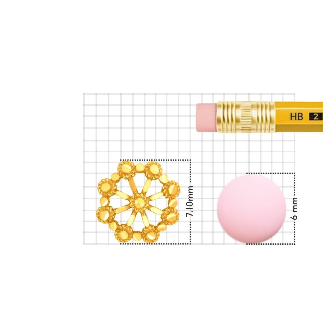 7.10 mm small gold nose pin design shown with pencil size comparison — perfect small gold nose pin for women