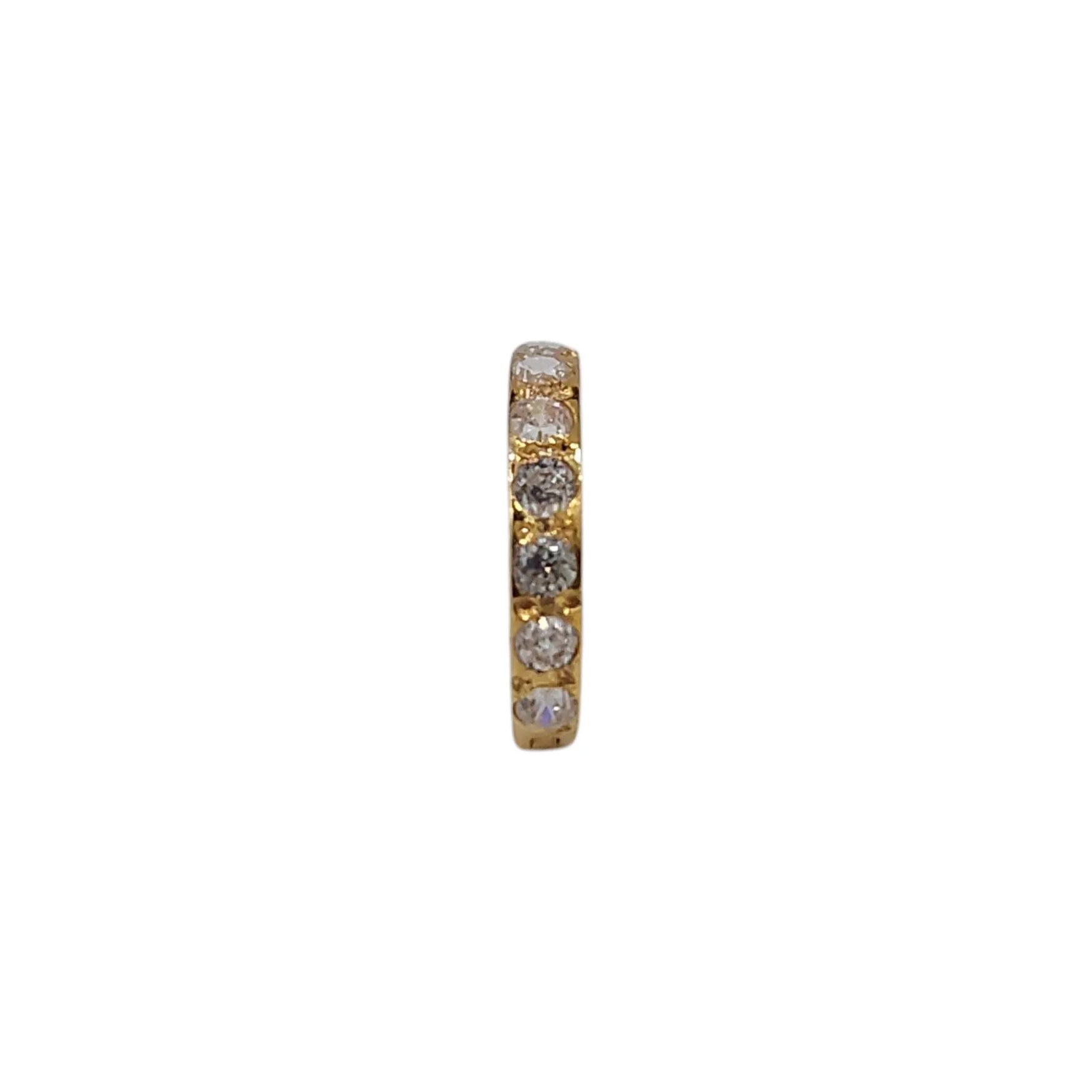 Vertical view of the gemstone gold nose ring on a white background showing full stone setting