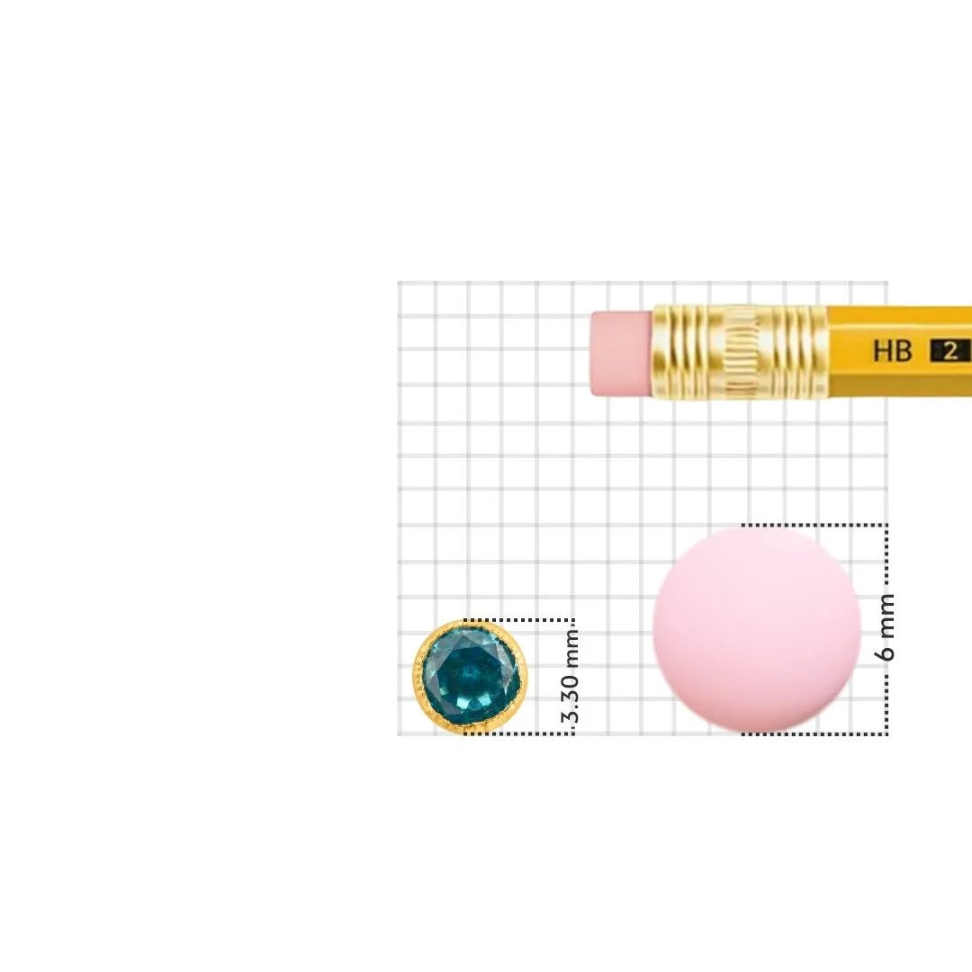 Stone nose pin size reference with ruler for blue gemstone