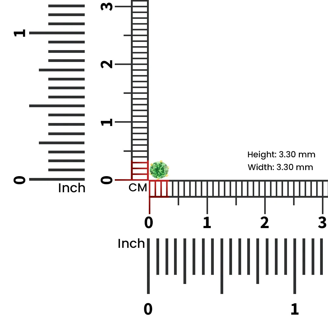 Scale view of green stone nose pin beside ruler