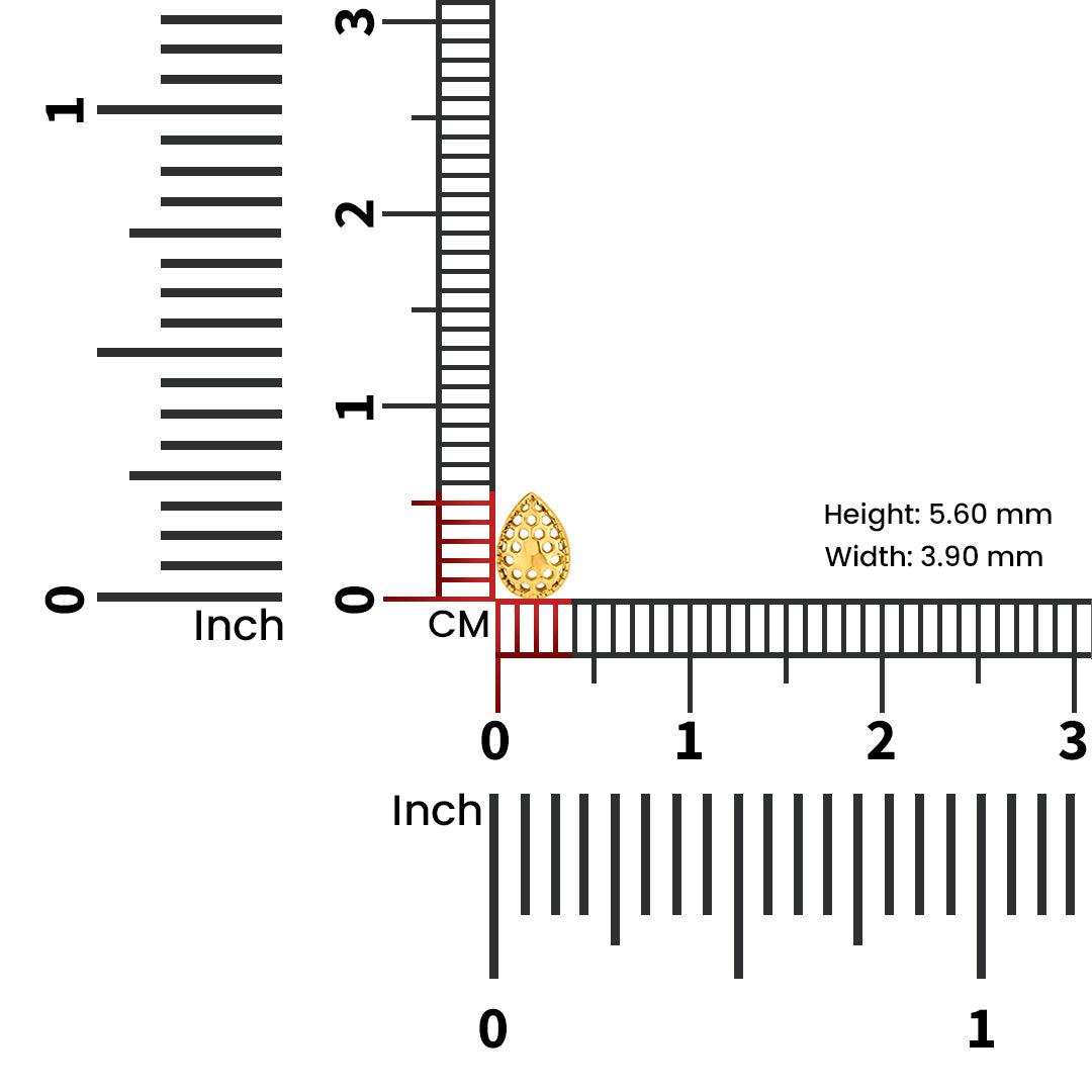 Gold nose pin measured with ruler showing 7 mm size lightweight and comfortable for daily wear