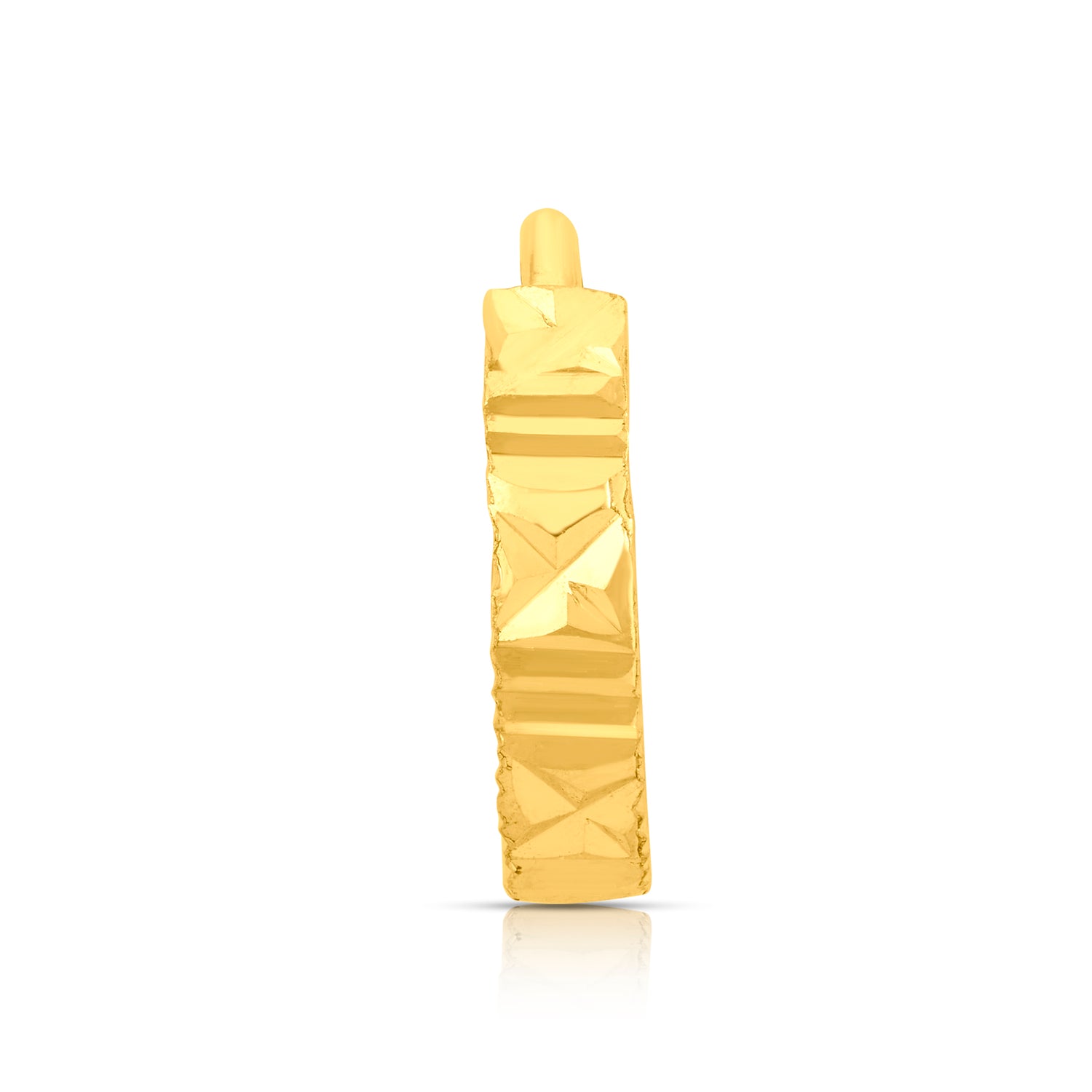 Luxora Fusion gold nose pin side view showing intricate geometric textures in 18K gold, crafted for diamond-shaped faces